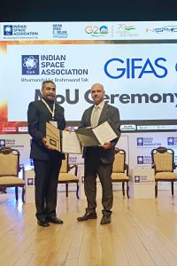 ISpA and GIFAS sign MoU for deeper space collaboration; Cédric Post, Deputy Director International, European and Commercial Affairs, GIFAS; Lt. Gen. AK Bhatt (retd.), DG, ISpA