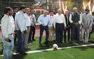  Anand Mahindra, Chancellor, Mahindra University, kicks off a friendly football match in the presence of Mr. CP Gurnani, Board of Management, Mahindra University, and Dr. Yajulu Medury, Vice-Chancellor, Mahindra University among others