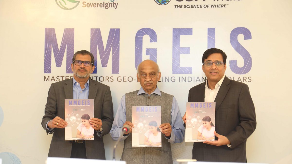 (L-R) Agendra Kumar, Managing Director, Esri India; AS Kiran Kumar, Member, Space Commission and Former Chairman, ISRO; Vinit Goenka, Secretary, Centre for Knowledge Sovereignty