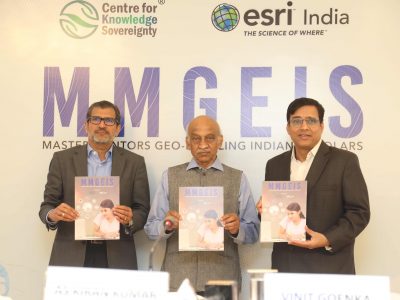 (L-R) Agendra Kumar, Managing Director, Esri India; AS Kiran Kumar, Member, Space Commission and Former Chairman, ISRO; Vinit Goenka, Secretary, Centre for Knowledge Sovereignty