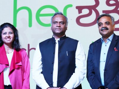 From Left to right- Neha Bagaria, Founder & CEO of Herkey, Honourable Minister Shri Priyank Kharge, Sanjeev Kumar Gupta, CEO, Karnataka Digital Economy Mission (KDEM)