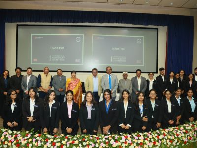 Mahindra University's First International Moot Court participants with eminent dignitaries