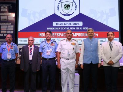 (From left to right) AVM Pawan Kumar, DG, DSA; Jayant D Patil, Chairman, ISpA; Admiral R. Hari Kumar, Chief of Naval Staff, Indian Navy; Samir V Kamat, Chairman, DRDO, Lt. gen. AK Bhatt, DG, ISpA