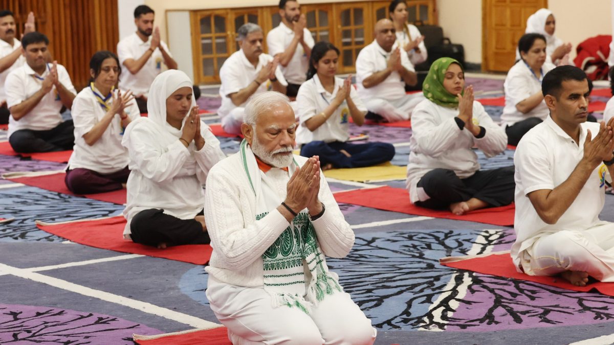 PM participates in 10th International Day of Yoga celebrations at Srinagar, in Jammu and Kashmir on June 21, 2024.