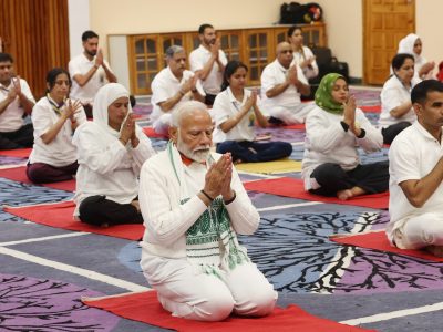 PM participates in 10th International Day of Yoga celebrations at Srinagar, in Jammu and Kashmir on June 21, 2024.