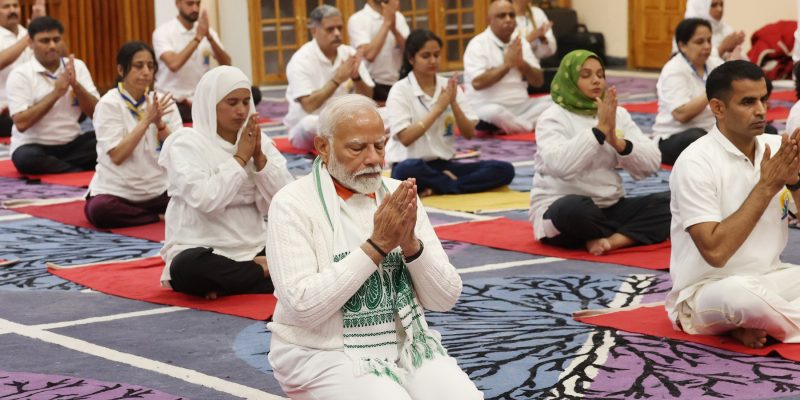 PM participates in 10th International Day of Yoga celebrations at Srinagar, in Jammu and Kashmir on June 21, 2024.