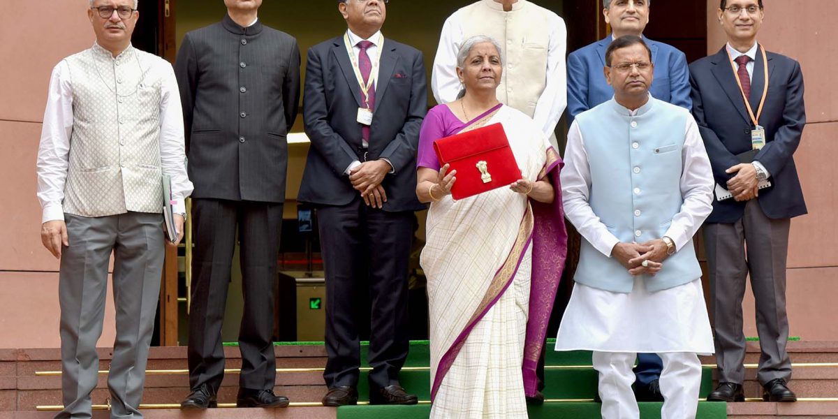 The Union Minister for Finance and Corporate Affairs, Smt. Nirmala Sitharaman along with the Ministers of State for Finance, Shri Pankaj Chaudhary as well as her Budget Team/senior officials of the Ministry of Finance arrived at the Parliament House to present the first Union Budget 2024-25 of Modi 3.0, in New Delhi on July 23, 2024. (Photo: Courtesy PIB)