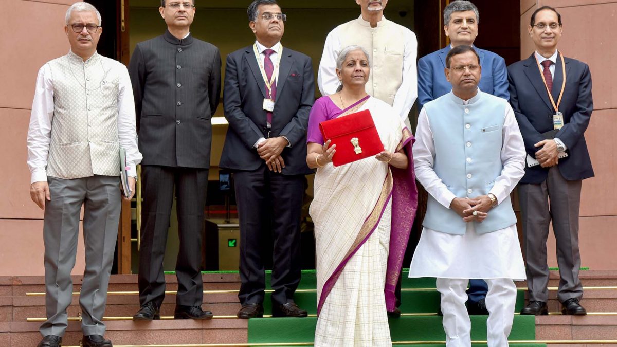 The Union Minister for Finance and Corporate Affairs, Smt. Nirmala Sitharaman along with the Ministers of State for Finance, Shri Pankaj Chaudhary as well as her Budget Team/senior officials of the Ministry of Finance arrived at the Parliament House to present the first Union Budget 2024-25 of Modi 3.0, in New Delhi on July 23, 2024. (Photo: Courtesy PIB)