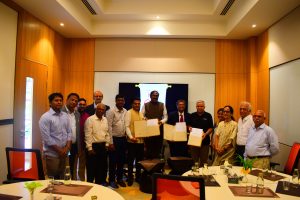 Dr. Yajulu Medury, Vice Chancellor, Mahindra University and P. Madhusudhana Reddy, Director General of NAC along with other professors from Mahindra University with the signed MoU for sustainable future in construction