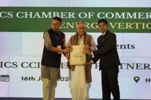 Ruhail Ranjan, President - Energy Vertical and Treasurer of BRICS CCI and Sameep Shastri, Vice Chairman, BRICS CCI felicitating Shri Ram Nath Thakur, Hon’ble Minister of State, Ministry of Agriculture and Farmers Welfare Government of India