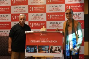 Dr. Yajulu Medury, Vice Chancellor, Mahindra University and Prof. B. K. Chakravarthy, Founding Dean, School of Design Innovation unveiling the School of Design Innovation, Mahindra University