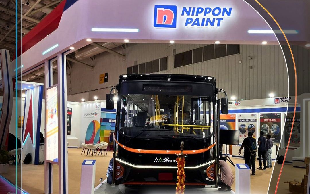 Bus on display painted exclusively with cutting edge paint technology by Nippon Paint