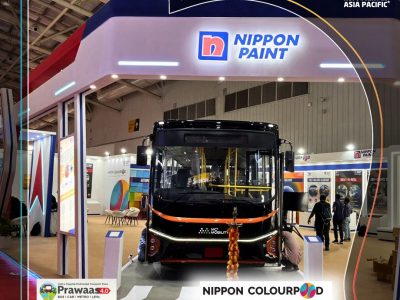 Bus on display painted exclusively with cutting edge paint technology by Nippon Paint