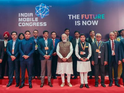 PM in a group photograph during the inauguration of ITU World Telecommunication Standardization Assembly and India Mobile Congress at Bharat Mandapam, in New Delhi on October 15, 2024.