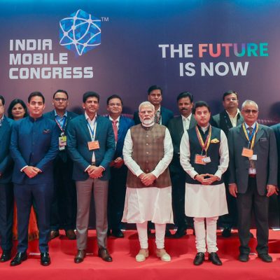 PM in a group photograph during the inauguration of ITU World Telecommunication Standardization Assembly and India Mobile Congress at Bharat Mandapam, in New Delhi on October 15, 2024.