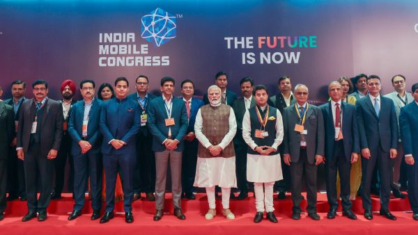 PM in a group photograph during the inauguration of ITU World Telecommunication Standardization Assembly and India Mobile Congress at Bharat Mandapam, in New Delhi on October 15, 2024.