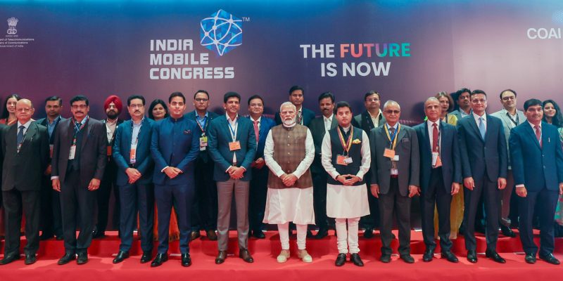 PM in a group photograph during the inauguration of ITU World Telecommunication Standardization Assembly and India Mobile Congress at Bharat Mandapam, in New Delhi on October 15, 2024.