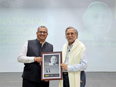 Left to Right : Dr. Sanjay Gupta, Vice Chancellor, WUD felicitating Prof. Lalit Kumar Das with prestigious "Design Guru" Award