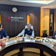 Anand Mahindra, Chancellor, Mahindra University along with Dr Yajulu Medury, Vice Chancellor, Mahindra University and Rémi Maillard, President and Managing Director, Airbus India and South Asia.