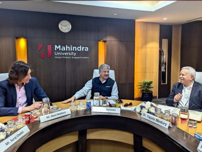 Anand Mahindra, Chancellor, Mahindra University along with Dr Yajulu Medury, Vice Chancellor, Mahindra University and Rémi Maillard, President and Managing Director, Airbus India and South Asia.