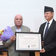 Lt. Gen. Dr. S.P. Kochhar felicitating Suraj Prakash Vaid with 1st Cheistha Kochhar Good Samaritan Award