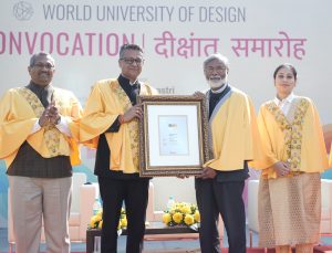 Mr. Sameep Shastri, Vice Chairman, BRICS CCI conferring Honoris Causa to Ashok B Lall during WUD 4th Convocation