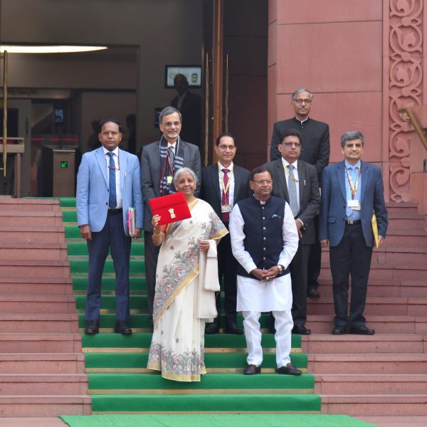 The Union Minister for Finance and Corporate Affairs, Smt. Nirmala Sitharaman along with the Ministers of State for Finance, Shri Pankaj Chaudhary as well as her Budget Team/senior officials of the Ministry of Finance arrived at the Parliament House to present the Union Budget 2025, in New Delhi on February 01, 2025.