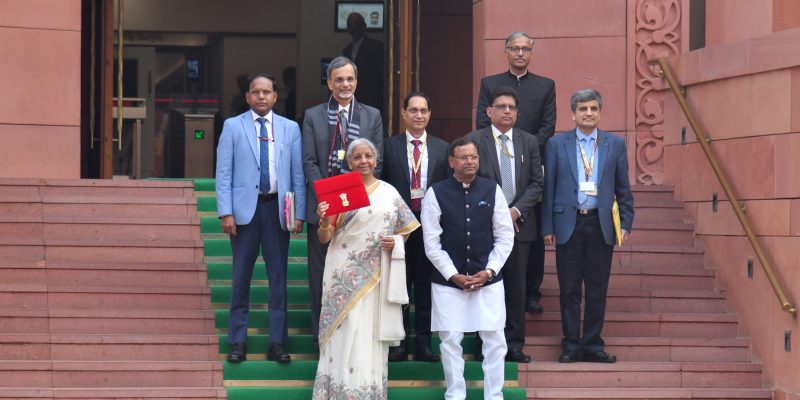 The Union Minister for Finance and Corporate Affairs, Smt. Nirmala Sitharaman along with the Ministers of State for Finance, Shri Pankaj Chaudhary as well as her Budget Team/senior officials of the Ministry of Finance arrived at the Parliament House to present the Union Budget 2025, in New Delhi on February 01, 2025.