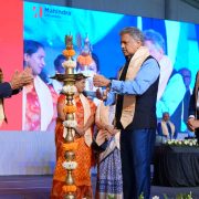 (L to R): Dr Yajulu Medury, Vice Chancellor, Mahindra University, Mr Anand Mahindra, Chancellor, Mahindra University, and Mr Mohit Joshi, Member, Board of Management, Mahindra University, and CEO & MD, Tech Mahindra lighting the lamp at the convocation ceremony at Mahindra University