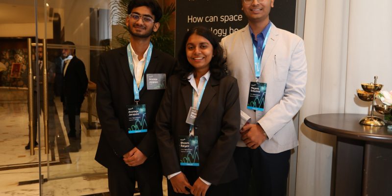 From left to right: Arunteja Jarupula of IIT Kanpur (2nd Runner Up), Bhoomi Raiyani of Nirma University (1st Runner Up), Mayank Golechha of BITS Pilani (Winner); Winners of Viasat: Space for Good India 2025 Challenge