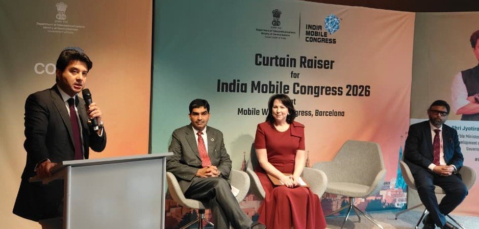 Indian Minister for Communications Jyotiraditya M. Scindia Announces 10th Edition of India Mobile Congress 2026 at MWC Barcelona