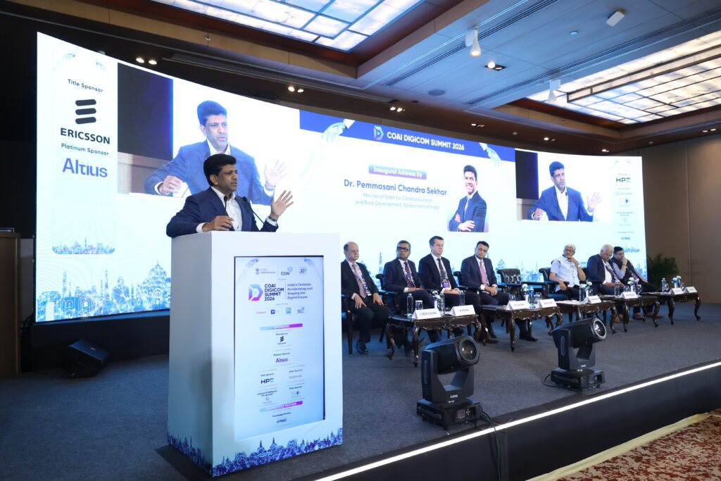 Minister of State for Communications, Dr. Pemmasani Chandra Sekhar adressing DigiCom Summit 2026