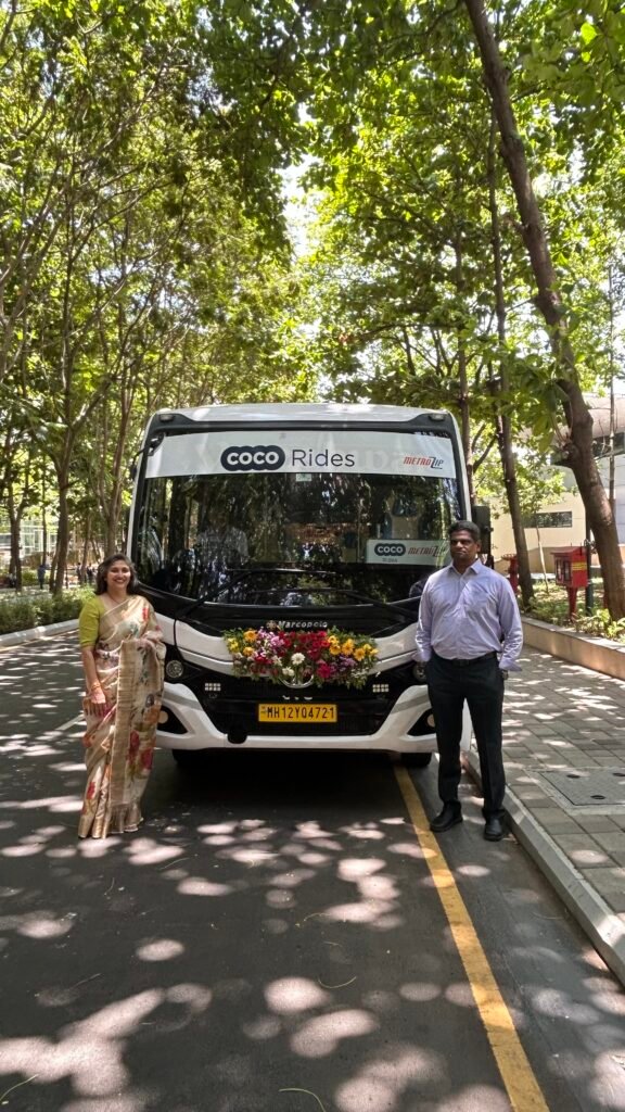 (From Left) Kavitha Ramachandragowda, Co-founder and Executive Director, & Sriram Kannan, Founder and CEO, Routematic, at the launch of COCO Rides, Pune
