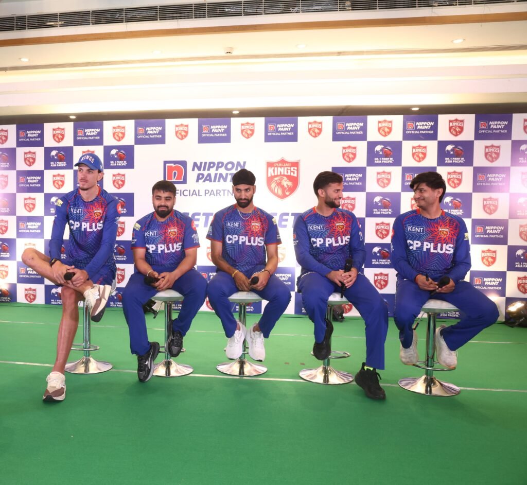 L-R - Members of Punjab Kings (PBKS) squad Marco Jansen, Prabhsimran Singh, Hardeep Brar, Azmatullah Omarzai and Priyansh Arya at the Nippon Paint India 'Meet & Greet'