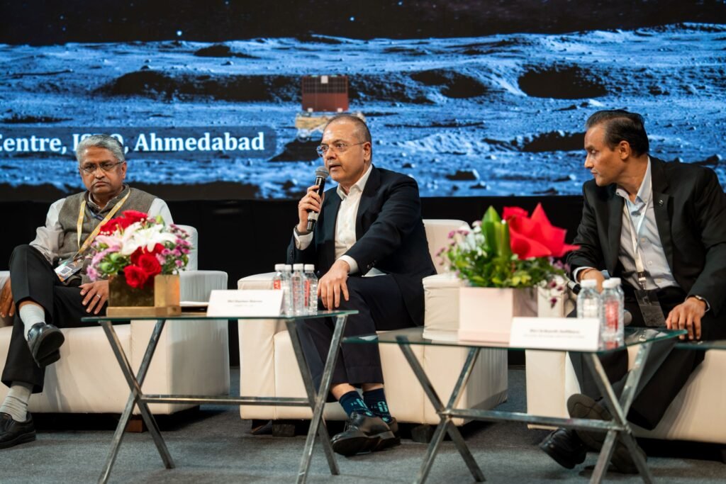 Viasat India MD Gautam Sharma speaking at 3rd National Space Day event by SAC (ISRO) in Ahmedabad